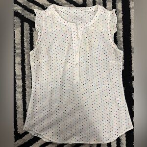 New York & Company White Sleeveless Dot-Print Tank Top